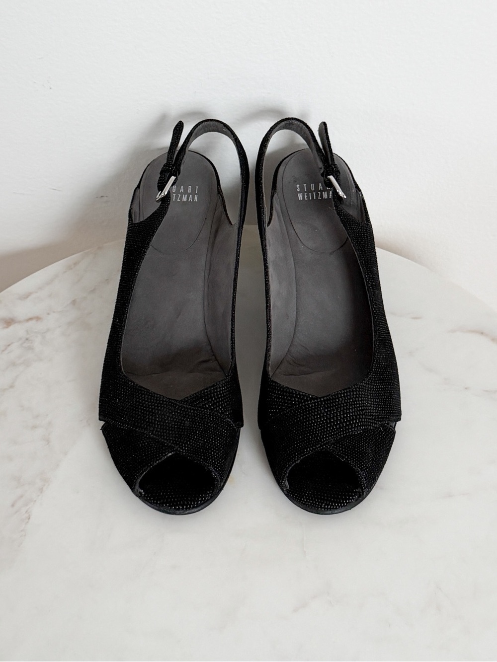 Stuart Weitzman Textured Wedge Heels Slingback Sandals Size 8.5 - Picture 3 of 7